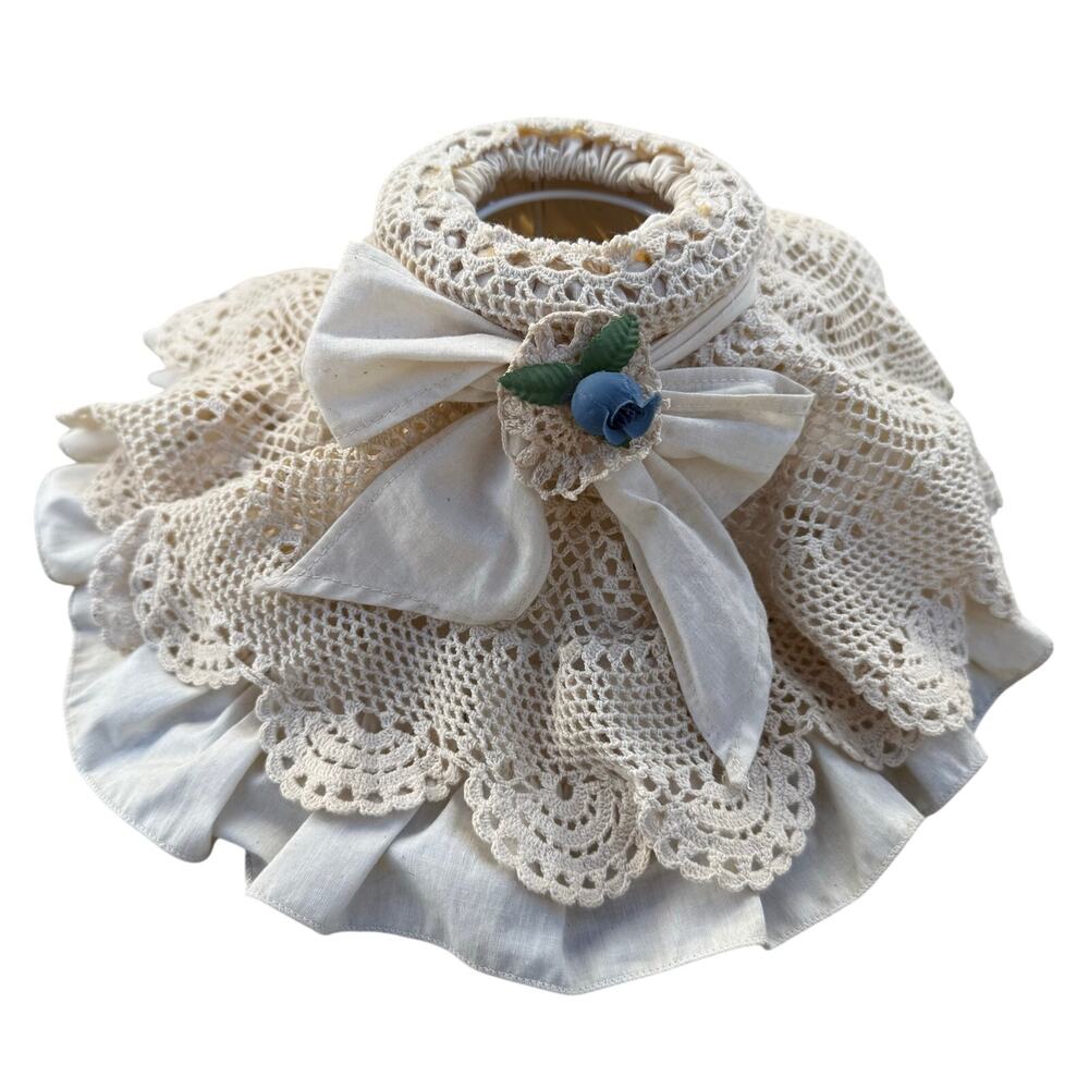 Vintage Boudoir Ruffled Lamp Shade Lace Cottage Granny Core Cloth / Metal